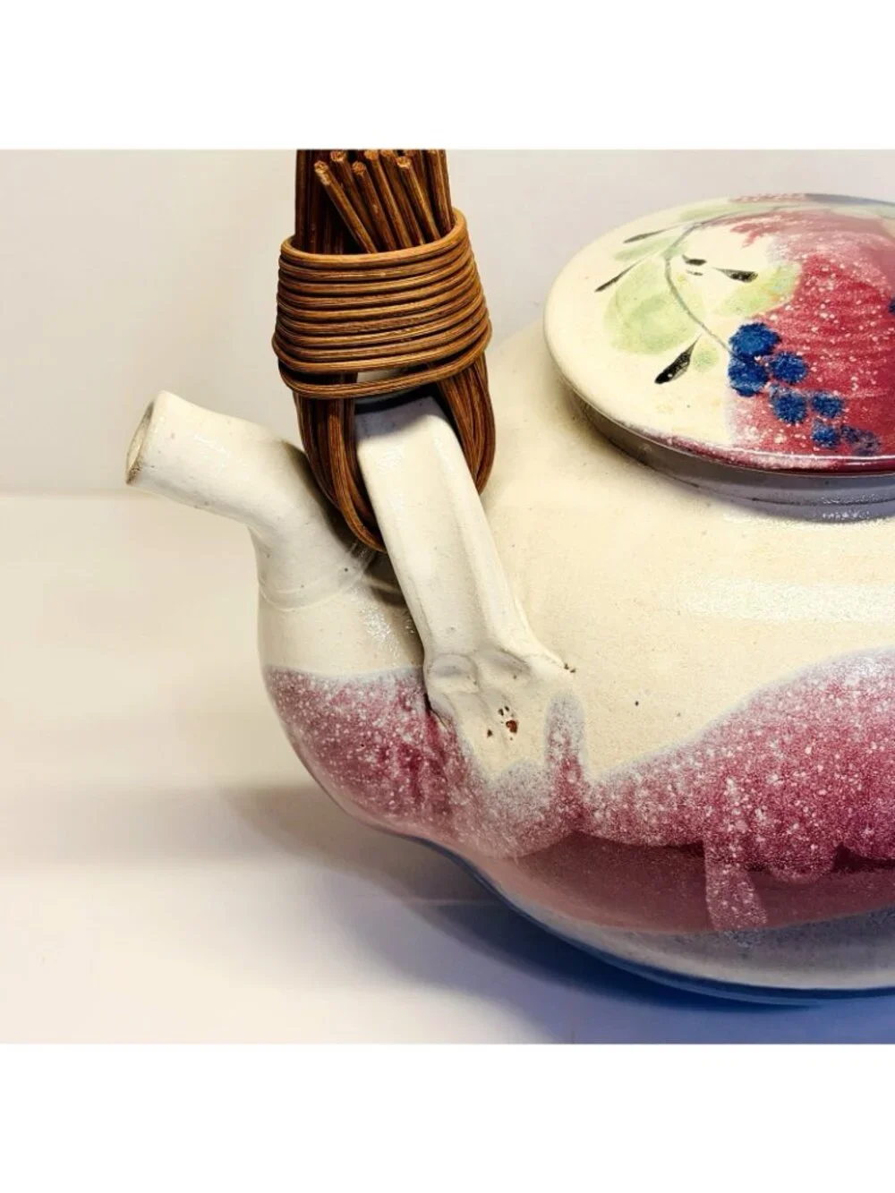 Jeff Chang Hawaii Art Pottery Large Lidded Teapot 2000 Floral Painted Glazed